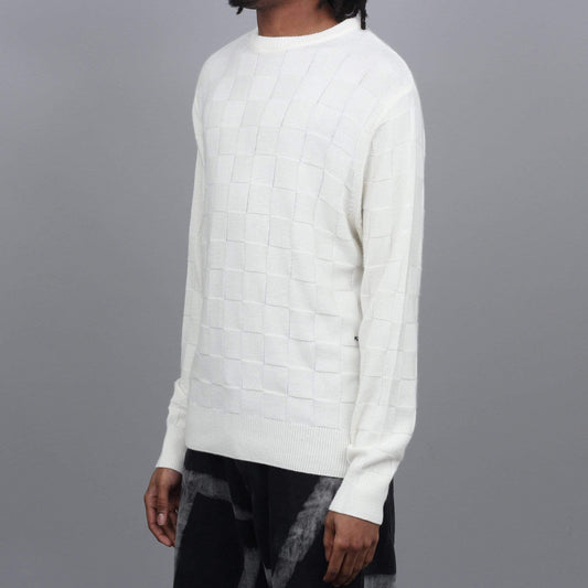 Pop Trading Check Panel Knit Crew Off White