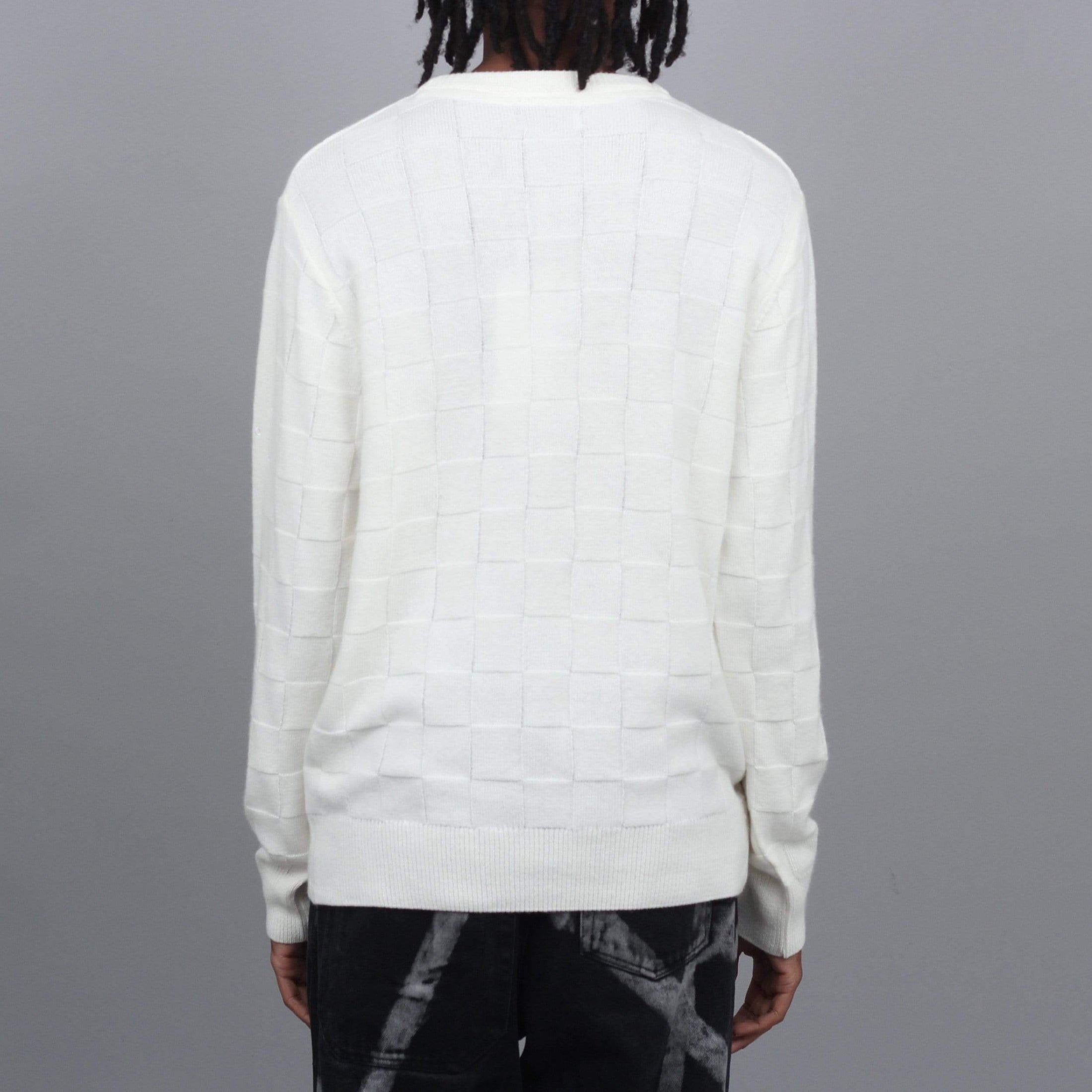 Pop Trading Check Panel Knit Crew Off White