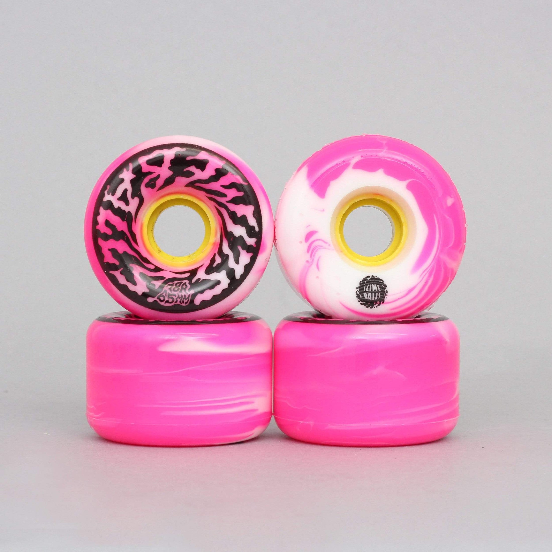 Santa Cruz 65mm 78A Slime Balls Swirly Swirl Skateboard Wheels Pink / White