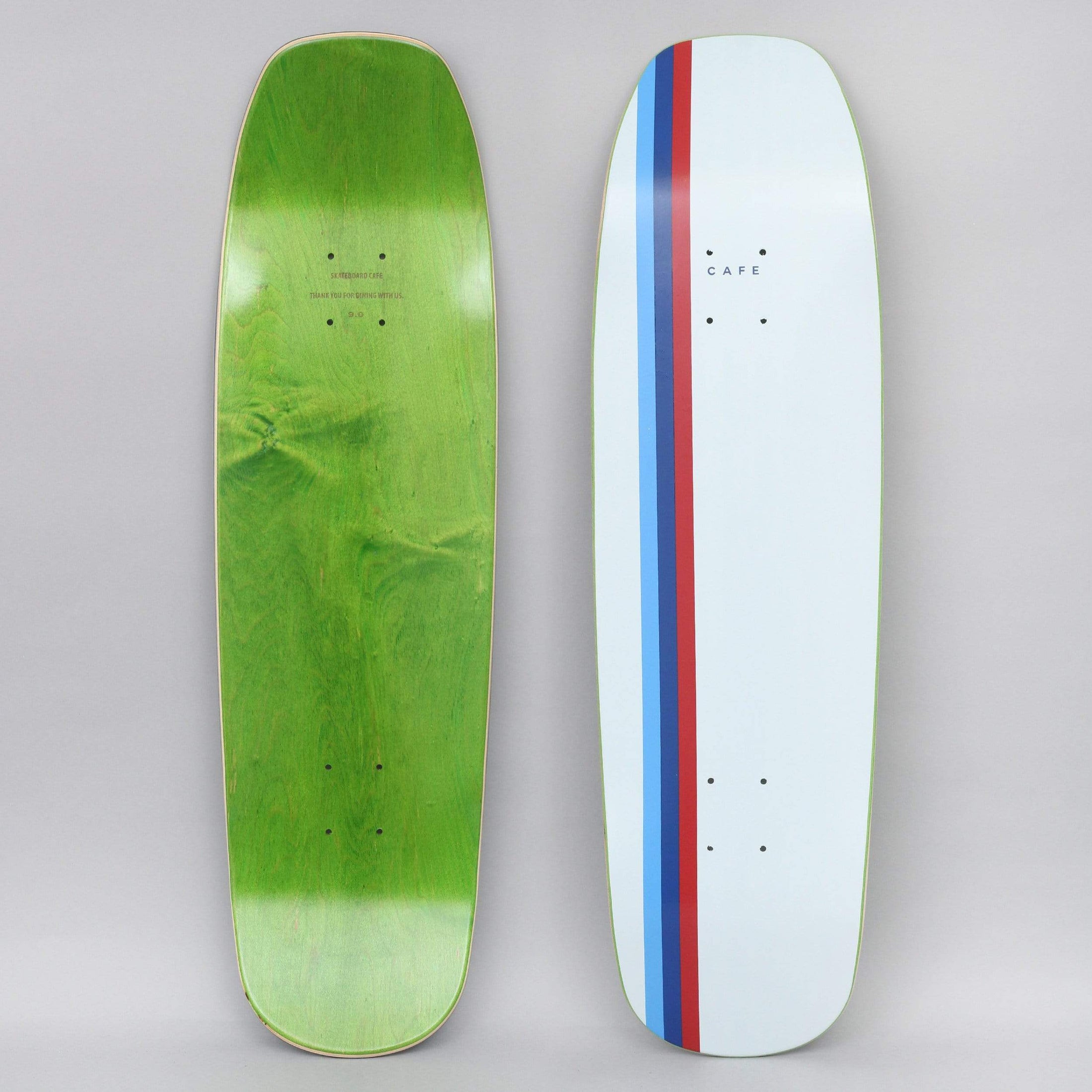 Skateboard Cafe 9 Stripe Skateboard Cruiser Deck White / Blue / Navy / Red