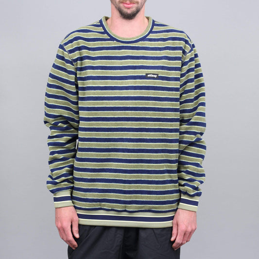 Stussy Striped Polar Fleece Crew Olive