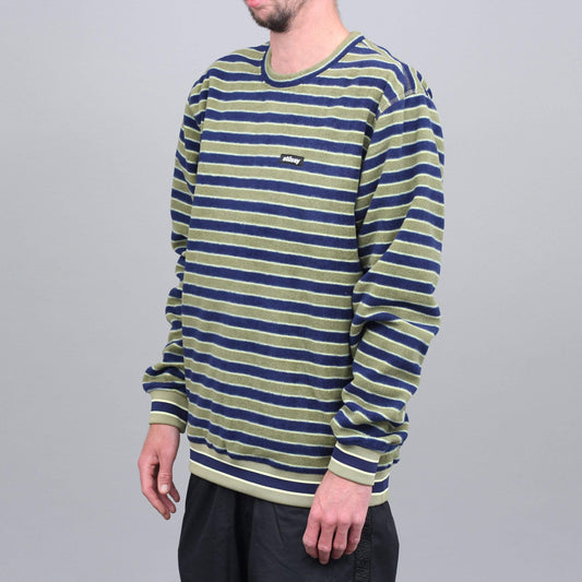 Stussy Striped Polar Fleece Crew Olive