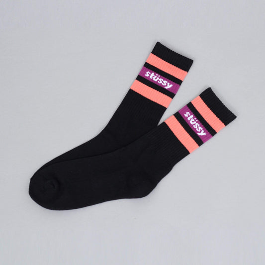 Stussy Stripe Crew Socks Black / Coral