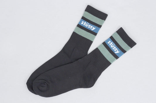 Stussy Stripe Crew Socks Black / Olive