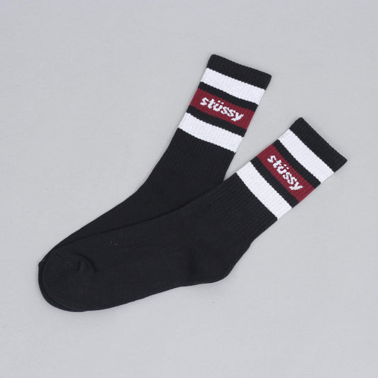 Stussy Stripe Crew Socks Black / White