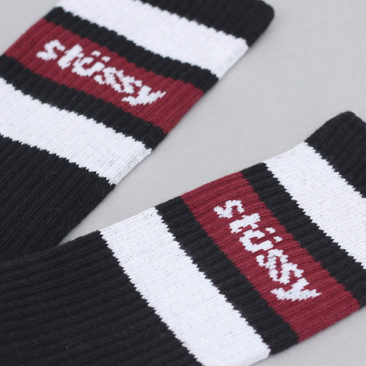 Stussy Stripe Crew Socks Black / White