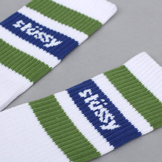 Stussy Stripe Crew Socks White / Green (old)