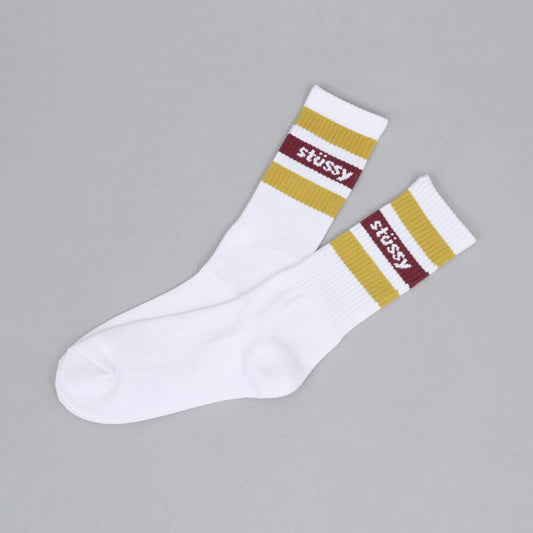 Stussy Stripe Crew Socks White / Mustard