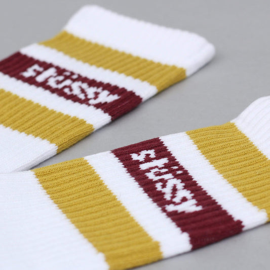 Stussy Stripe Crew Socks White / Mustard