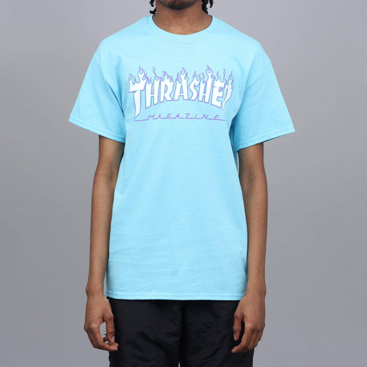 Thrasher Flame Logo T-Shirt Sky Blue