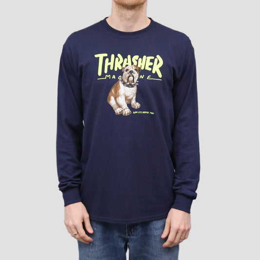 Thrasher X Slam City Skates Bulldog Longsleeve T-Shirt Navy